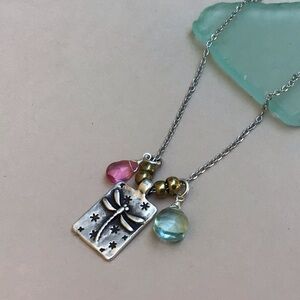 New Sundance Charm Dragonfly Gemstone Silver Necklace